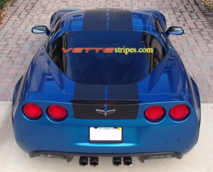 C6 Corvette Z06 jet stream blue with matte black centennial edition stripe graphic