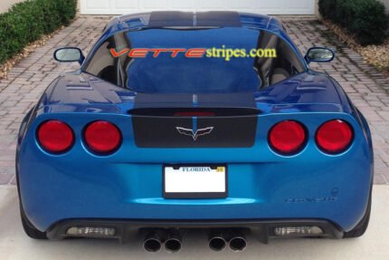 C6 Corvette Z06 jet stream blue with matte black centennial edition stripe graphic