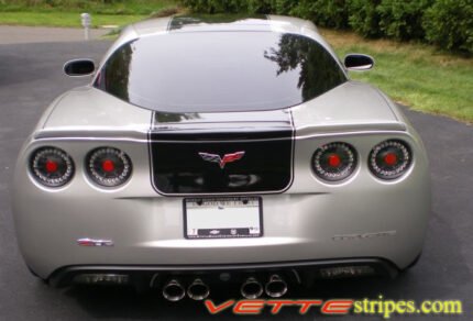 machine silver C6 Corvette Z06 with gloss black ME3 stripe and optional back rear bumper stripes