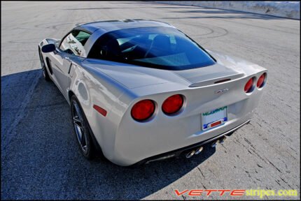 machine silver C6 Corvette Z06 with metallic charcoal ME3 stripe