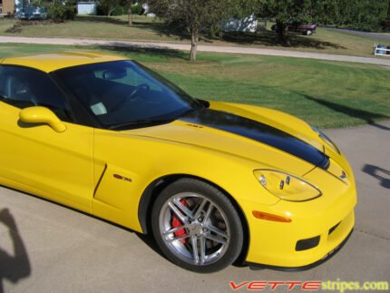 yellow C6 Corvette Z06 with black ME3 stripe