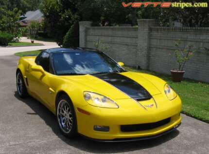 yellow C6 Corvette Z06 with black and red ME3 stripe