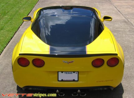 yellow C6 Corvette Z06 with black and red ME3 stripe