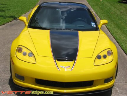 yellow C6 Corvette Z06 with black and red ME3 stripe