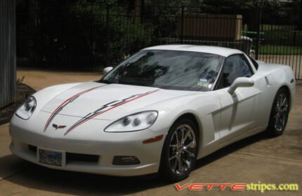 arctic white C6 Corvette super hood stripe in black and red