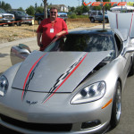 Silver C6 Corvette super hood stripe in black and red
