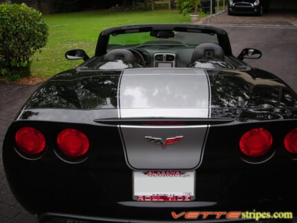 C6 Corvette black convertible with metallic silver stripe