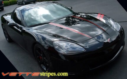 Black C6 Corvette with red hood stripe 5