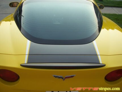 Yellow C6 Corvette coupe with black and silver ME stripe