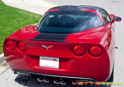 Crystal red C6 Corvette with metallic black MA stripe