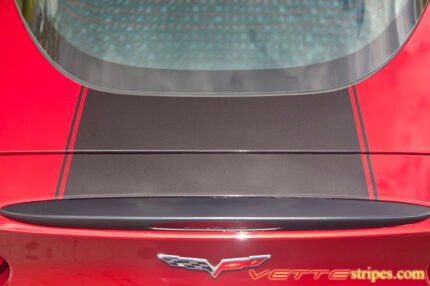 Crystal red C6 Corvette with metallic black MA stripe