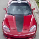 Crystal red C6 Corvette with metallic black MA stripe