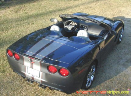 Cyber gray C6 Corvette with metallic silver and maple red DE stripe