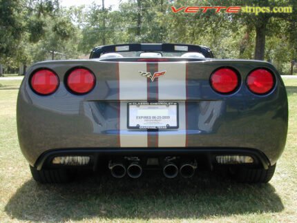 Cyber gray C6 Corvette with metallic silver and maple red DE stripe