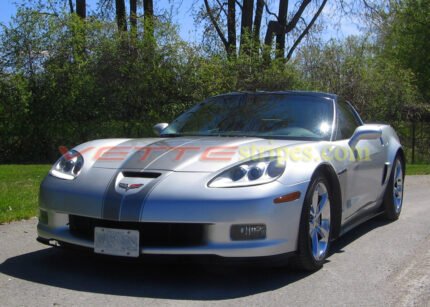 Machine Silver C6 Corvette grand sport with metallic gunmetal GM full length dual racing stripe 2