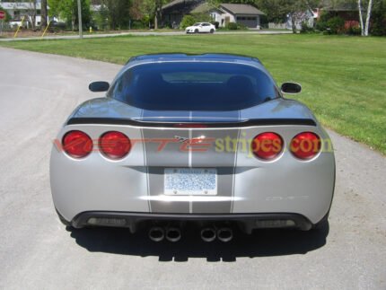 Machine Silver C6 Corvette grand sport with metallic gunmetal GM full length dual racing stripe 2