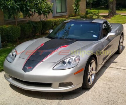 C6 Corvette machine silver 427 edition stripe in dark charcoal and red