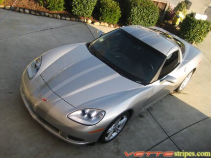 Machine silver C6 Corvette with metallic pewter racing stripe 2