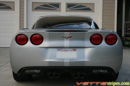 Machine silver C6 Corvette with metallic pewter racing stripe 2