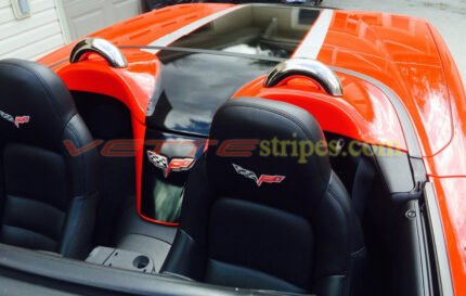 Red C6 Corvette convertible with black and silver GT3 stripe