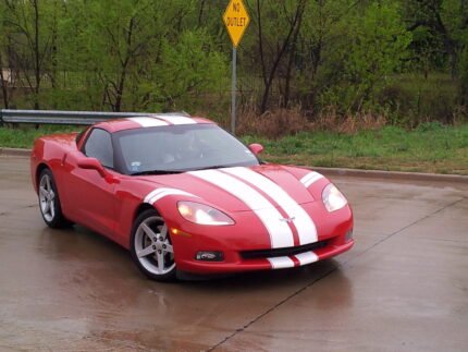 Red C6 Corvette with white racing stripe 2