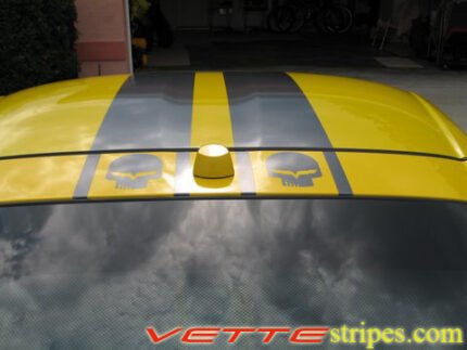 Yellow C6 Corvette with metallic dark charcoal racing stripe