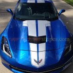 C7 Corvette Stingray laguna blue with metallic silver ME3 stinger stripe and back full rear bumper option