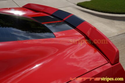 RedC7 corvette stingray with carbon flash GM full racing stripe and optional stingray logo cutout