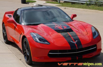 RedC7 corvette stingray with carbon flash GM full racing stripe and optional stingray logo cutout