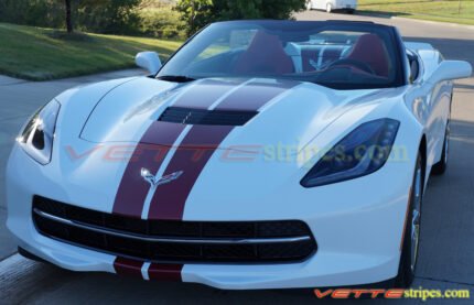 White C7 corvette stingray with crystal red GM full racing stripe