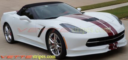 White C7 corvette stingray with crystal red GM full racing stripe