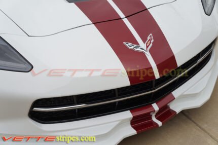 White C7 corvette stingray with crystal red GM full racing stripe