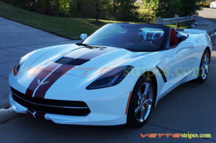 White C7 corvette stingray with crystal red GM full racing stripe