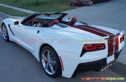 White C7 corvette stingray with crystal red GM full racing stripe