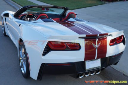 White C7 corvette stingray with crystal red GM full racing stripe