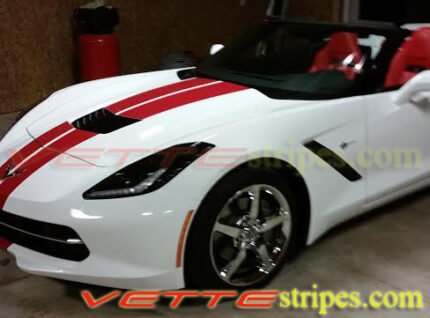 White C7 corvette stingray with red GM full racing stripe