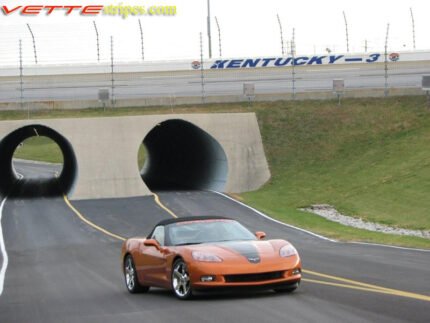 Atomic orange C6 Corvette with metallic black 427 edition stripe