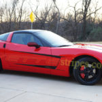 Red C6 Corvette coupe with black side stripe 3 graphic decals