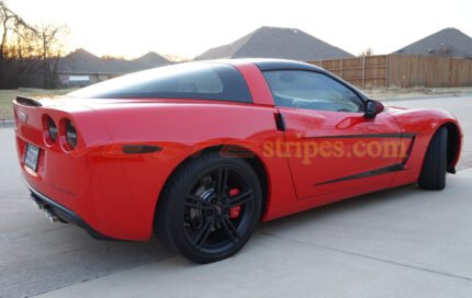 Red C6 Corvette coupe with black side stripe 3 graphic decals