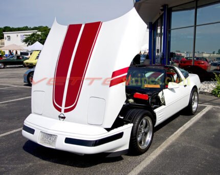 White C4 Corvette with red CE stripes