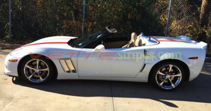 White C6 Corvette Grand Sport convertible with red Hero stripes