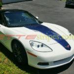 New Version White C6 Corvette coupe with Wil Cooksey SE2 stripes in Lemans blue and gunmetal