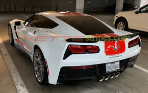 White C7 Grand Sport with red JE stripes