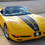 Yellow C5 Corvette convertible COM stripes in matte black