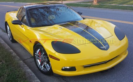 Yellow C6 coupe with matte black COM CSR stripes