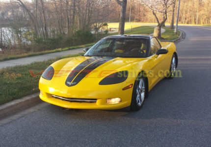 Yellow C6 coupe with matte black COM CSR stripes