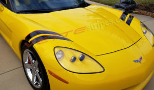 Yellow C6 with black and red fender hash marks stripe decal