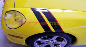 Yellow C6 with black and red fender hash marks stripe decal