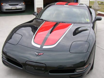 Bowling green C5 Corvette with red and silver CE commemorative stripes