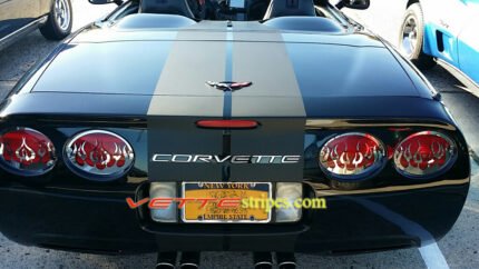 BlackC5 Corvette convertible with matte black racing stripe style 3 with optional jake skull cutout